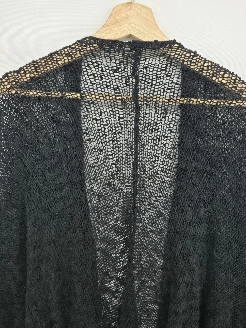 Coldwater Creek Black Open Knit Shawl Wrap One Size Boho Lagenlook Minimalist